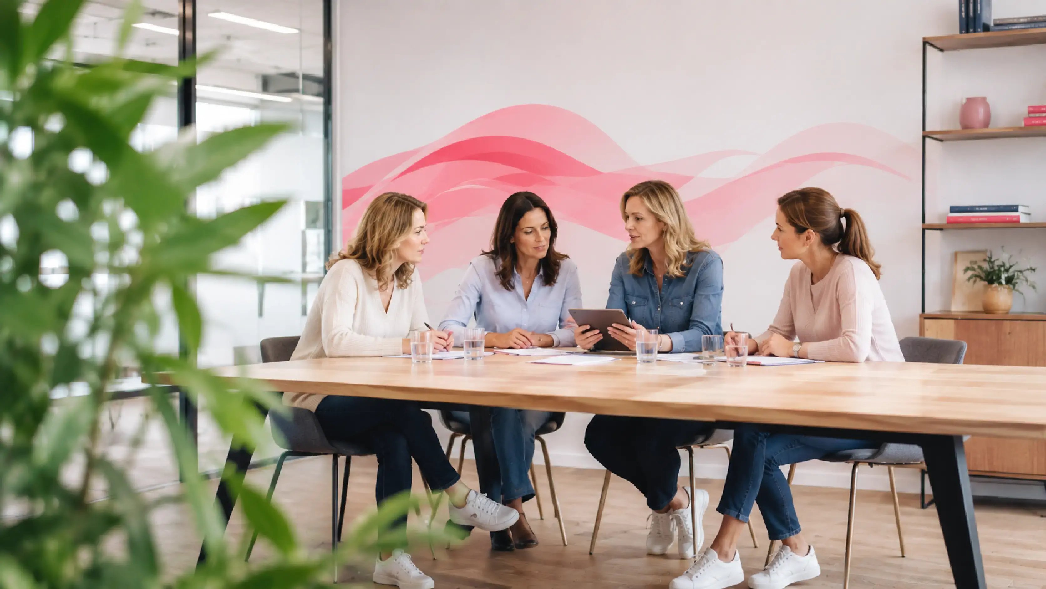 Eine Gruppe Unternehmerinnen bespricht die nächsten Schritte zum Optimieren ihres KMUs