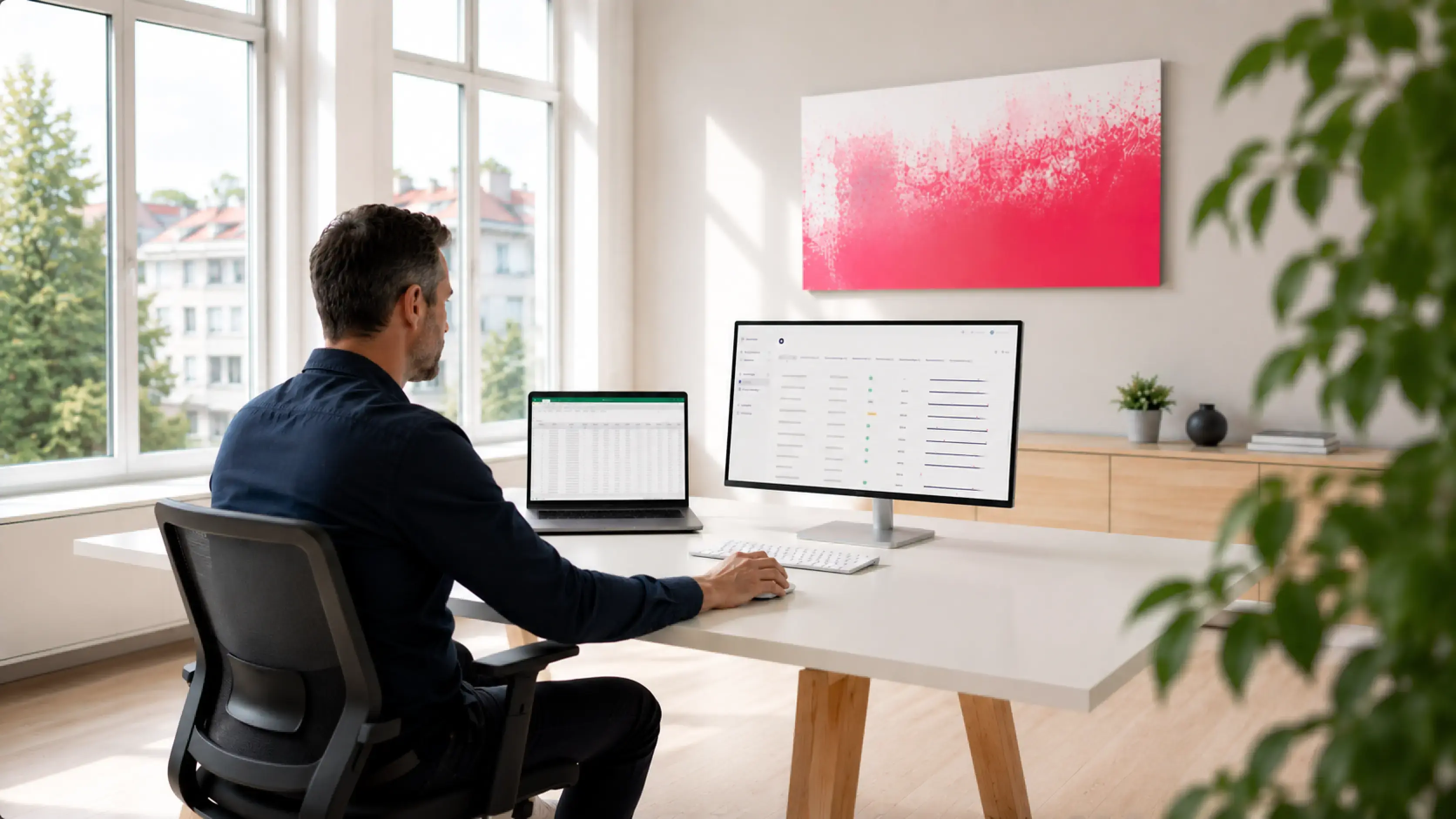 Ein Mann vergleicht Excel mit Komit und lernt die Vorteile des Vertragsmanagements kennen